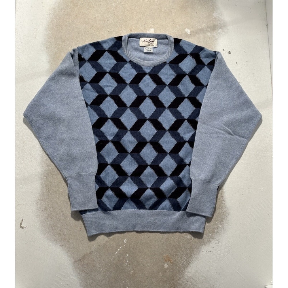 Vtg John Laing of Hawick Cashmere Sweater Mens Made in Scotland Blue Sz 44" 70s